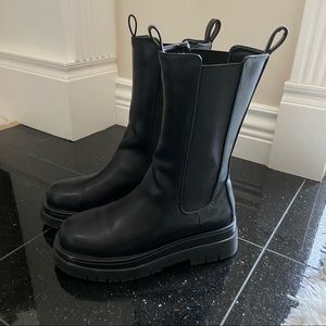 Faux Leather High Rise Chelsea Boots